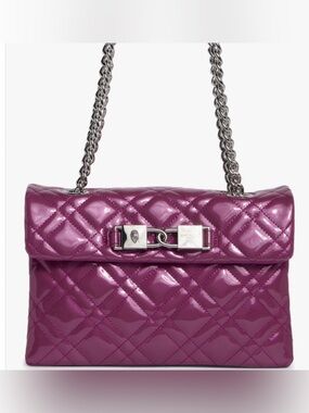 Kurt Geiger London Kingsley Quilted Patent Leather Shoulder Bag Purple NWT